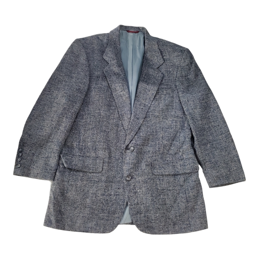 Vintage 100% Silk Hart Schaffner&Marx Fully Lined Blue Gray Tweed Blazer Jacket